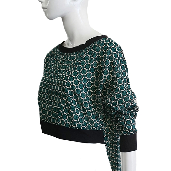 Cue Tops - CUE Size 10 Long Sleeve Teal Print Oversized Lightweight High Low Top